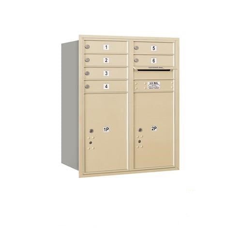 Mailboxes 3710D-06SRP Salsbury 10 Door High Recessed Mounted 4C Horizontal Mailbox with 6 Doors and 2 Parcel Lockers in Sandstone with Private Sccess - Rear Loading