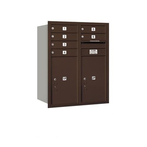 Mailboxes 3710D-06ZRP Salsbury 10 Door High Recessed Mounted 4C Horizontal Mailbox with 6 Doors and 2 Parcel Lockers in Bronze with Private Zccess - Rear Loading