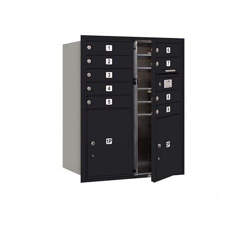 Mailboxes 3710D-09BFP Salsbury 10 Door High Recessed Mounted 4C Horizontal Mailbox with 9 Doors and 2 Parcel Lockers in Black with Private Bccess - Front Loading