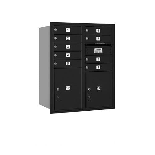 Mailboxes 3710D-09BRP Salsbury 10 Door High Recessed Mounted 4C Horizontal Mailbox with 9 Doors and 2 Parcel Lockers in Black with Private Bccess - Rear Loading