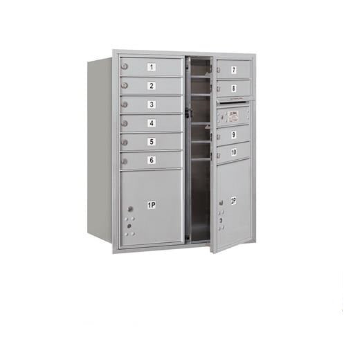 Mailboxes 3710D-10AFP Salsbury 10 Door High Recessed Mounted 4C Horizontal Mailbox with 10 Doors and 2 Parcel Lockers in Aluminum with Private Access - Front Loading