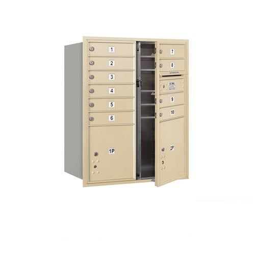 Mailboxes 3710D-10SFP Salsbury 10 Door High Recessed Mounted 4C Horizontal Mailbox with 10 Doors and 2 Parcel Lockers in Sandstone with Private Sccess - Front Loading