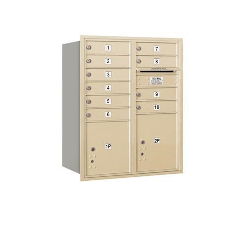 Mailboxes 3710D-10SRP Salsbury 10 Door High Recessed Mounted 4C Horizontal Mailbox with 10 Doors and 2 Parcel Lockers in Sandstone with Private Sccess - Rear Loading