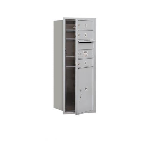 Mailboxes 3710S-03AFP Salsbury 10 Door High Recessed Mounted 4C Horizontal Mailbox with 3 Doors and 1 Parcel Locker in Aluminum with Private Access - Front Loading