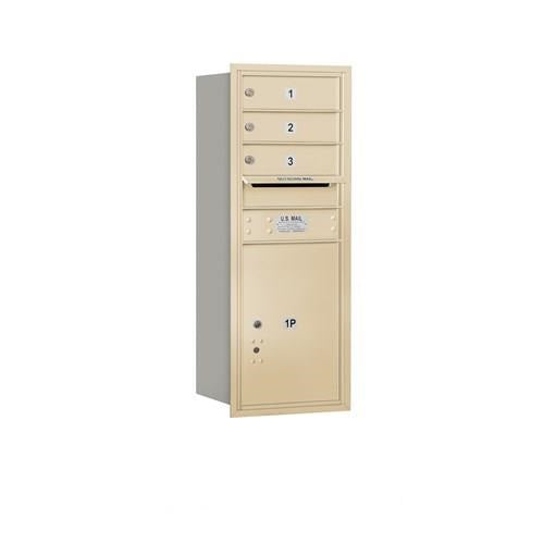 Mailboxes 3710S-03SRU Salsbury 10 Door High Recessed Mounted 4C Horizontal Mailbox with 3 Doors and 1 Parcel Locker in Sandstone with USPS Sccess - Rear Loading