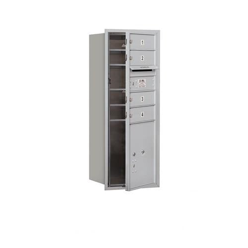 Mailboxes 3710S-04AFP Salsbury 10 Door High Recessed Mounted 4C Horizontal Mailbox with 4 Doors and 1 Parcel Locker in Aluminum with Private Access - Front Loading