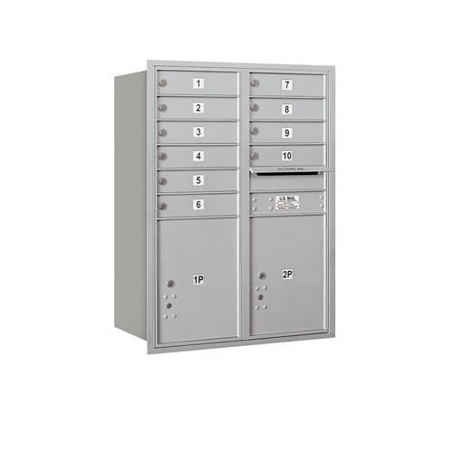 Mailboxes 3711D-10ARP Salsbury 11 Door High Recessed Mounted 4C Horizontal Mailbox with 10 Doors and 2 Parcel Lockers in Aluminum with Private Access - Rear Loading