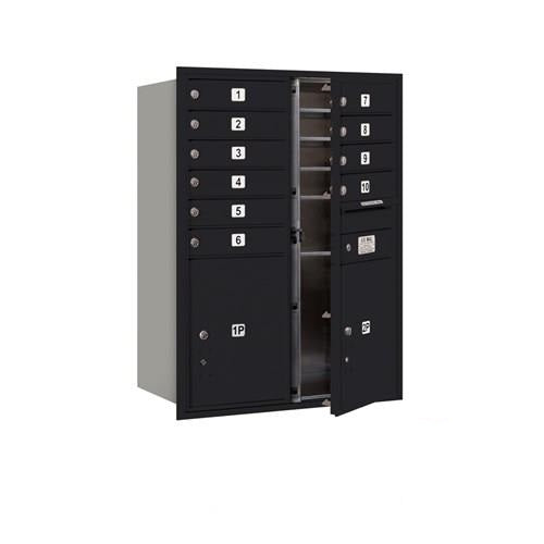 Mailboxes 3711D-10BFP Salsbury 11 Door High Recessed Mounted 4C Horizontal Mailbox with 10 Doors and 2 Parcel Lockers in Black with Private Bccess - Front Loading