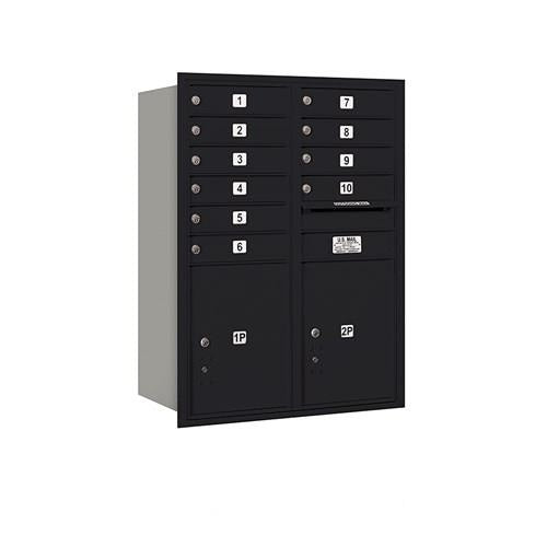 Mailboxes 3711D-10BRP Salsbury 11 Door High Recessed Mounted 4C Horizontal Mailbox with 10 Doors and 2 Parcel Lockers in Black with Private Bccess - Rear Loading