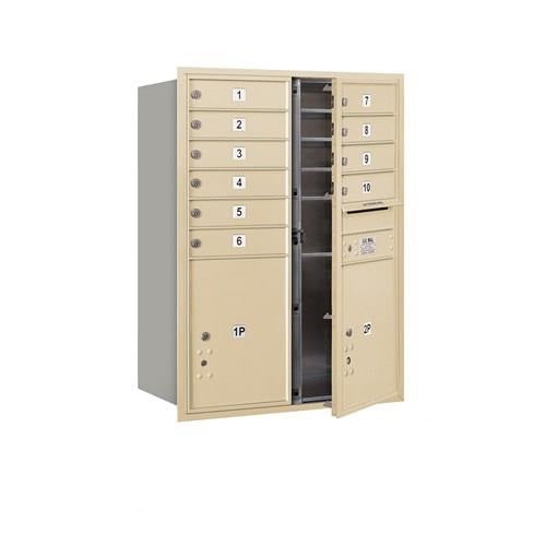 Mailboxes 3711D-10SFP Salsbury 11 Door High Recessed Mounted 4C Horizontal Mailbox with 10 Doors and 2 Parcel Lockers in Sandstone with Private Sccess - Front Loading