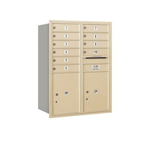 Mailboxes 3711D-10SRP Salsbury 11 Door High Recessed Mounted 4C Horizontal Mailbox with 10 Doors and 2 Parcel Lockers in Sandstone with Private Sccess - Rear Loading