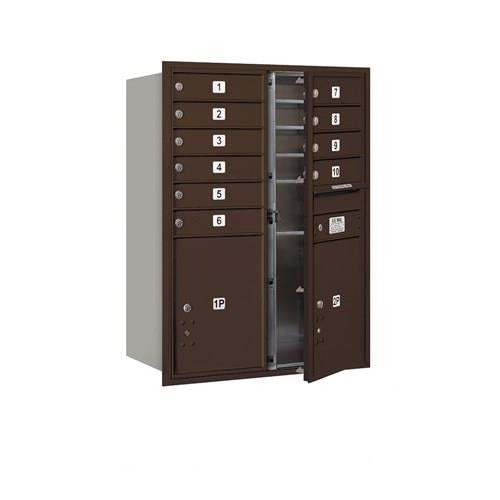 Mailboxes 3711D-10ZFP Salsbury 11 Door High Recessed Mounted 4C Horizontal Mailbox with 10 Doors and 2 Parcel Lockers in Bronze with Private Zccess - Front Loading