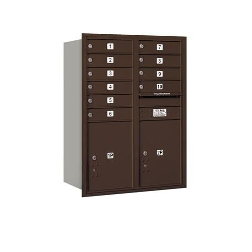 Mailboxes 3711D-10ZRP Salsbury 11 Door High Recessed Mounted 4C Horizontal Mailbox with 10 Doors and 2 Parcel Lockers in Bronze with Private Zccess - Rear Loading