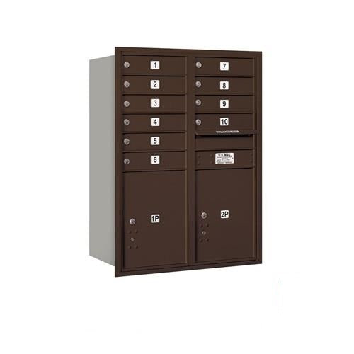 Mailboxes 3711D-10ZRU Salsbury 11 Door High Recessed Mounted 4C Horizontal Mailbox with 10 Doors and 2 Parcel Lockers in Bronze with USPS Zccess - Rear Loading