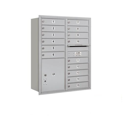 Mailboxes 3711D-15ARP Salsbury 11 Door High Recessed Mounted 4C Horizontal Mailbox with 15 Doors and 1 Parcel Locker in Aluminum with Private Access - Rear Loading