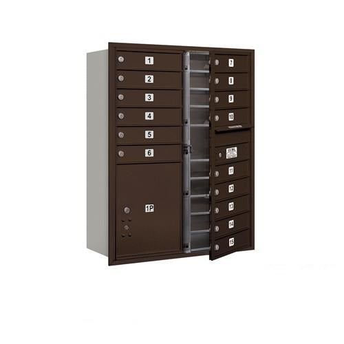 Mailboxes 3711D-15ZFP Salsbury 11 Door High Recessed Mounted 4C Horizontal Mailbox with 15 Doors and 1 Parcel Locker in Bronze with Private Zccess - Front Loading