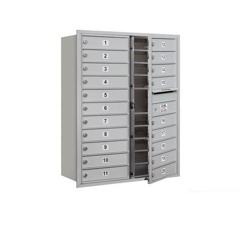 Mailboxes 3711D-20AFP Salsbury 11 Door High Recessed Mounted 4C Horizontal Mailbox with 20 Doors in Aluminum with Private Access - Front Loading