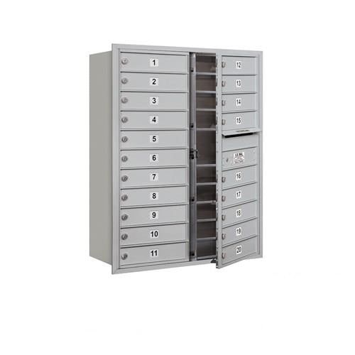 Mailboxes 3711D-20AFU Salsbury 11 Door High Recessed Mounted 4C Horizontal Mailbox with 20 Doors in Aluminum with USPS Access - Front Loading