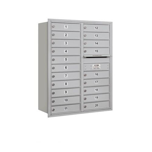 Mailboxes 3711D-20ARU Salsbury 11 Door High Recessed Mounted 4C Horizontal Mailbox with 20 Doors in Aluminum with USPS Access - Rear Loading