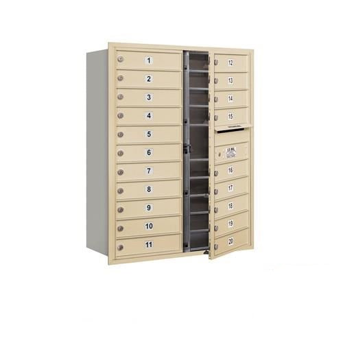 Mailboxes 3711D-20SFU Salsbury 11 Door High Recessed Mounted 4C Horizontal Mailbox with 20 Doors in Sandstone with USPS Sccess - Front Loading