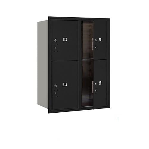 Mailboxes 3711D-4PBFU Salsbury 11 Door High Recessed Mounted 4C Horizontal Parcel Locker with 4 Parcel Lockers in Black with USPS Bccess - Front Loading