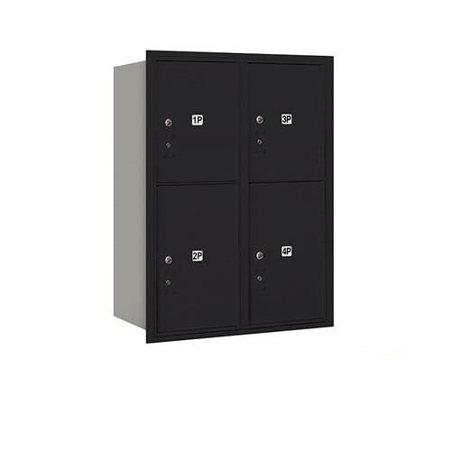 Mailboxes 3711D-4PBRP Salsbury 11 Door High Recessed Mounted 4C Horizontal Parcel Locker with 4 Parcel Lockers in Black with Private Bccess - Rear Loading