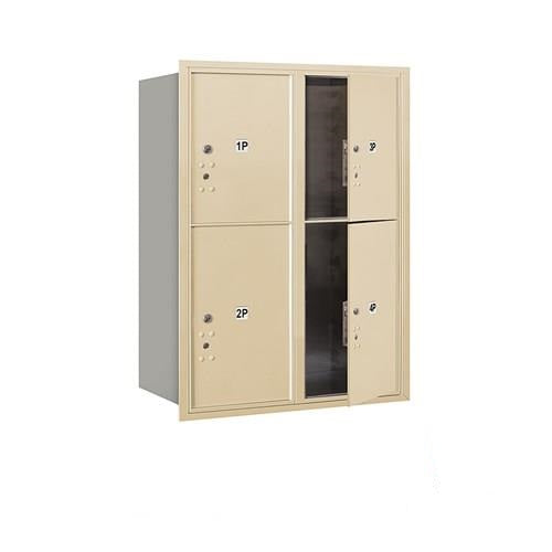 Mailboxes 3711D-4PSFU Salsbury 11 Door High Recessed Mounted 4C Horizontal Parcel Locker with 4 Parcel Lockers in Sandstone with USPS Sccess - Front Loading