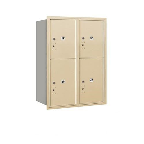 Mailboxes 3711D-4PSRP Salsbury 11 Door High Recessed Mounted 4C Horizontal Parcel Locker with 4 Parcel Lockers in Sandstone with Private Sccess - Rear Loading