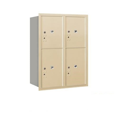 Mailboxes 3711D-4PSRU Salsbury 11 Door High Recessed Mounted 4C Horizontal Parcel Locker with 4 Parcel Lockers in Sandstone with USPS Sccess - Rear Loading