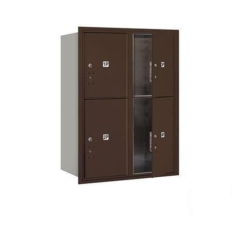 Mailboxes 3711D-4PZFU Salsbury 11 Door High Recessed Mounted 4C Horizontal Parcel Locker with 4 Parcel Lockers in Bronze with USPS Zccess - Front Loading