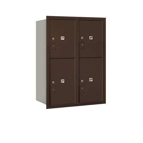 Mailboxes 3711D-4PZRP Salsbury 11 Door High Recessed Mounted 4C Horizontal Parcel Locker with 4 Parcel Lockers in Bronze with Private Zccess - Rear Loading