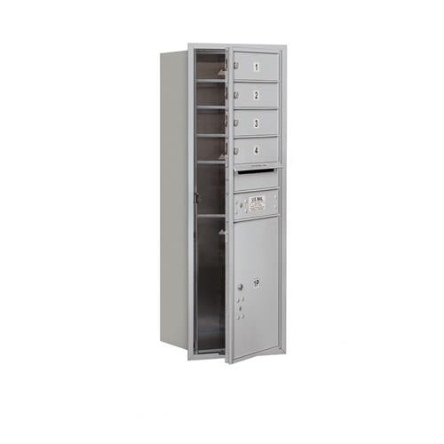 Mailboxes 3711S-04AFP Salsbury 11 Door High Recessed Mounted 4C Horizontal Mailbox with 4 Doors and 1 Parcel Locker in Aluminum with Private Access - Front Loading