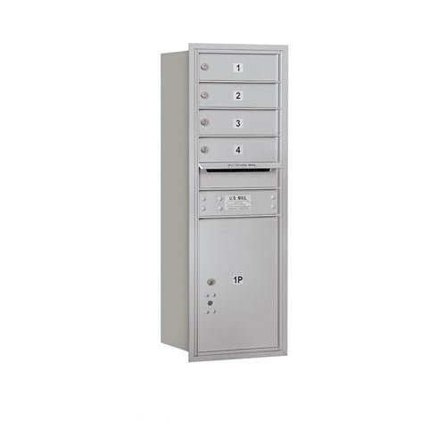 Mailboxes 3711S-04ARP Salsbury 11 Door High Recessed Mounted 4C Horizontal Mailbox with 4 Doors and 1 Parcel Locker in Aluminum with Private Access - Rear Loading