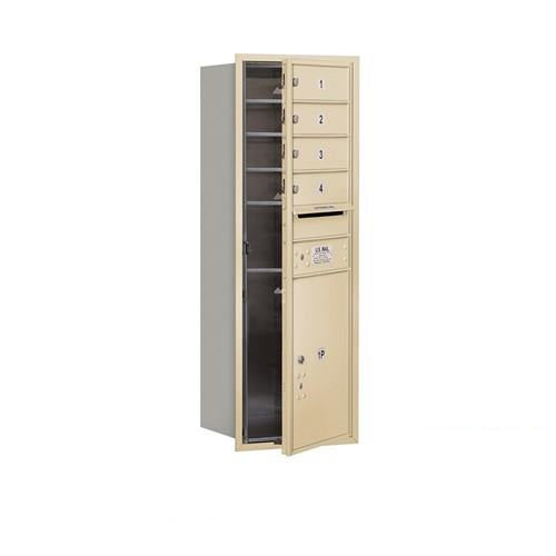 Mailboxes 3711S-04SFP Salsbury 11 Door High Recessed Mounted 4C Horizontal Mailbox with 4 Doors and 1 Parcel Locker in Sandstone with Private Sccess - Front Loading