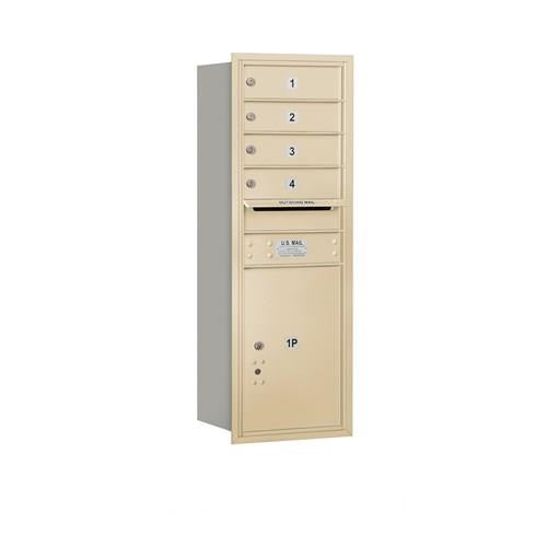 Mailboxes 3711S-04SRP Salsbury 11 Door High Recessed Mounted 4C Horizontal Mailbox with 4 Doors and 1 Parcel Locker in Sandstone with Private Sccess - Rear Loading