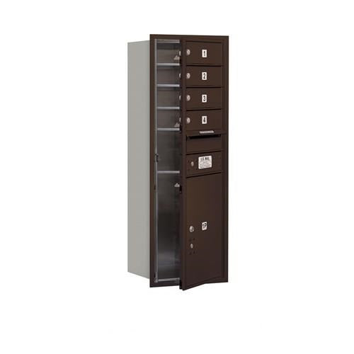 Mailboxes 3711S-04ZFP Salsbury 11 Door High Recessed Mounted 4C Horizontal Mailbox with 4 Doors and 1 Parcel Locker in Bronze with Private Zccess - Front Loading