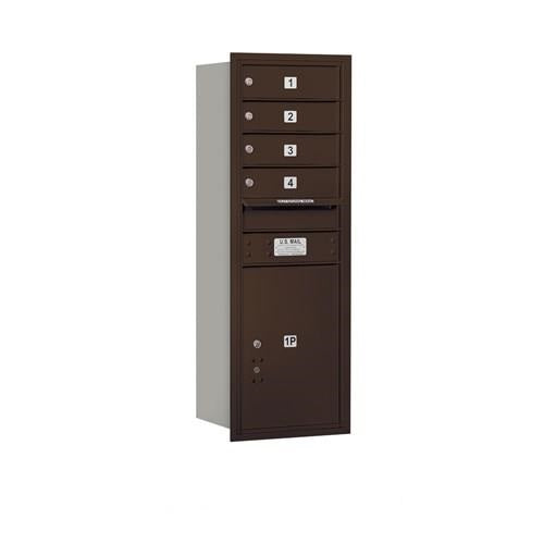 Mailboxes 3711S-04ZRP Salsbury 11 Door High Recessed Mounted 4C Horizontal Mailbox with 4 Doors and 1 Parcel Locker in Bronze with Private Zccess - Rear Loading