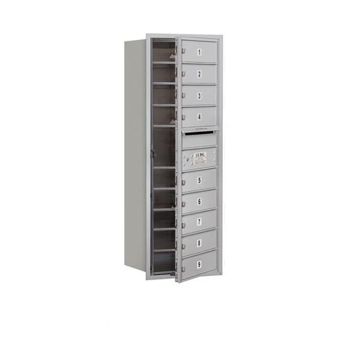 Mailboxes 3711S-09AFP Salsbury 11 Door High Recessed Mounted 4C Horizontal Mailbox with 9 Doors in Aluminum with Private Access - Front Loading