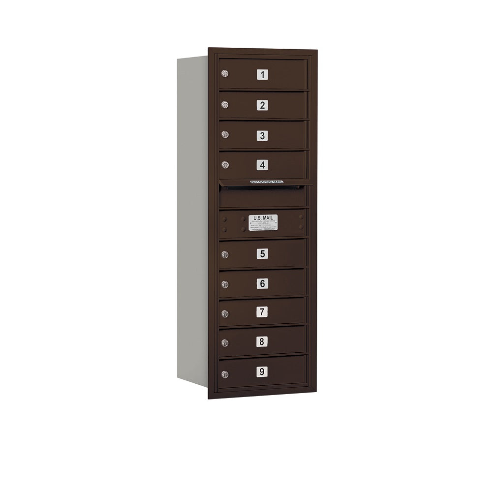 Mailboxes 3711S-09ZRP Salsbury 11 Door High Recessed Mounted 4C Horizontal Mailbox with 9 Doors in Bronze with Private Zccess - Rear Loading