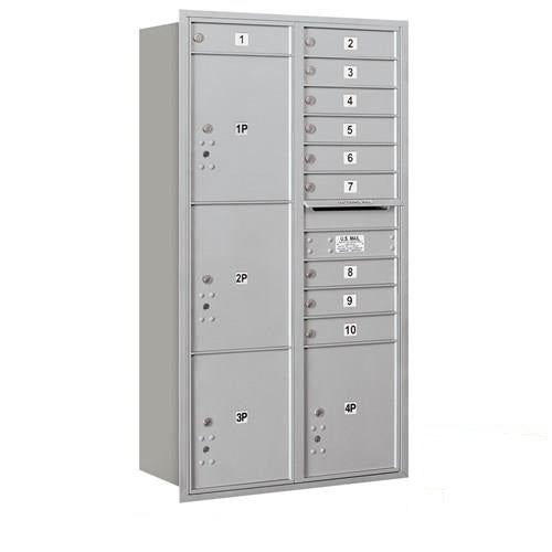 Mailboxes 3716D-10ARP Salsbury Maximum Height Recessed Mounted 4C Horizontal Mailbox with 10 Doors and 4 Parcel Lockers in Aluminum with Private Access - Rear Loading