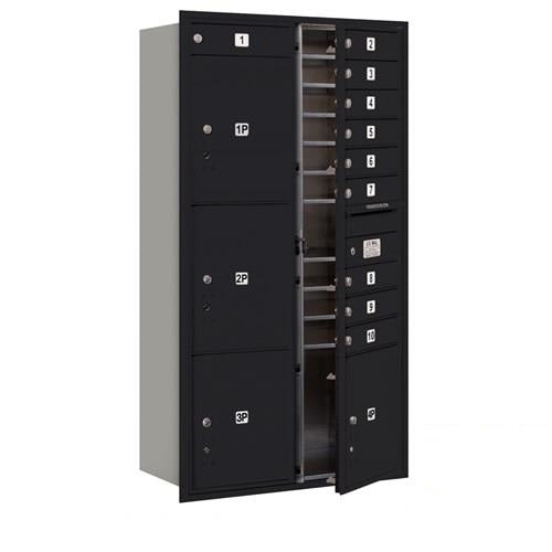 Mailboxes 3716D-10BFP Salsbury Maximum Height Recessed Mounted 4C Horizontal Mailbox with 10 Doors and 4 Parcel Lockers in Black with Private Bccess - Front Loading