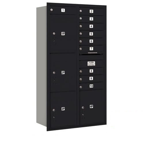 Mailboxes 3716D-10BRP Salsbury Maximum Height Recessed Mounted 4C Horizontal Mailbox with 10 Doors and 4 Parcel Lockers in Black with Private Bccess - Rear Loading