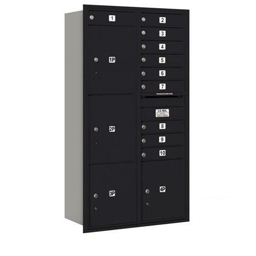 Mailboxes 3716D-10BRU Salsbury Maximum Height Recessed Mounted 4C Horizontal Mailbox with 10 Doors and 4 Parcel Lockers in Black with USPS Bccess - Rear Loading