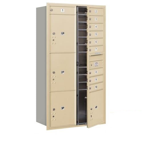 Mailboxes 3716D-10SFP Salsbury Maximum Height Recessed Mounted 4C Horizontal Mailbox with 10 Doors and 4 Parcel Lockers in Sandstone with Private Sccess - Front Loading