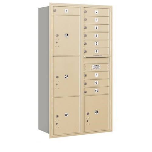 Mailboxes 3716D-10SRP Salsbury Maximum Height Recessed Mounted 4C Horizontal Mailbox with 10 Doors and 4 Parcel Lockers in Sandstone with Private Sccess - Rear Loading