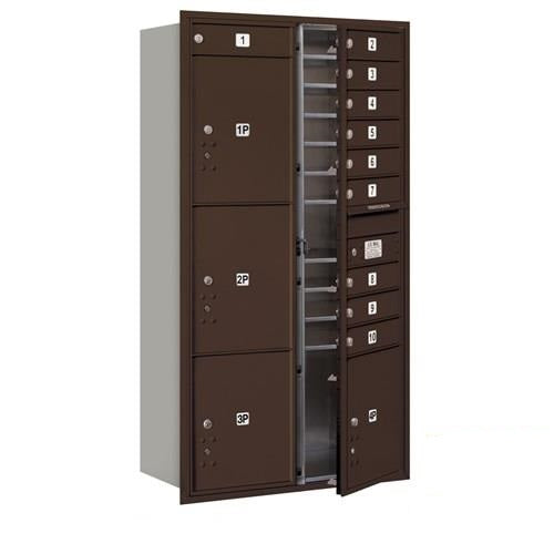 Mailboxes 3716D-10ZFP Salsbury Maximum Height Recessed Mounted 4C Horizontal Mailbox with 10 Doors and 4 Parcel Lockers in Bronze with Private Zccess - Front Loading