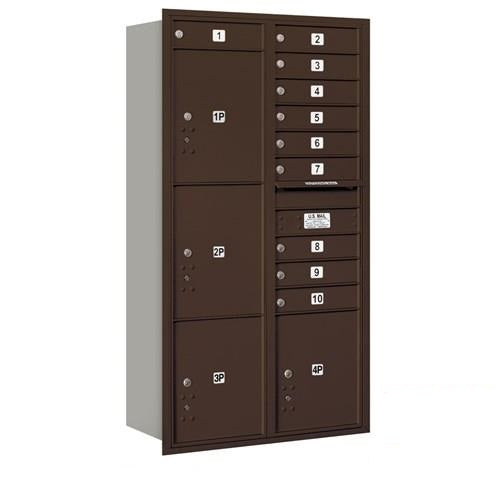 Mailboxes 3716D-10ZRP Salsbury Maximum Height Recessed Mounted 4C Horizontal Mailbox with 10 Doors and 4 Parcel Lockers in Bronze with Private Zccess - Rear Loading