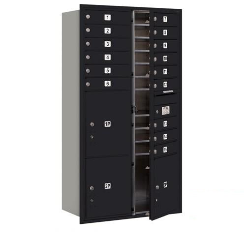 Mailboxes 3716D-15BFP Salsbury Maximum Height Recessed Mounted 4C Horizontal Mailbox with 15 Doors and 3 Parcel Lockers in Black with Private Bccess - Front Loading