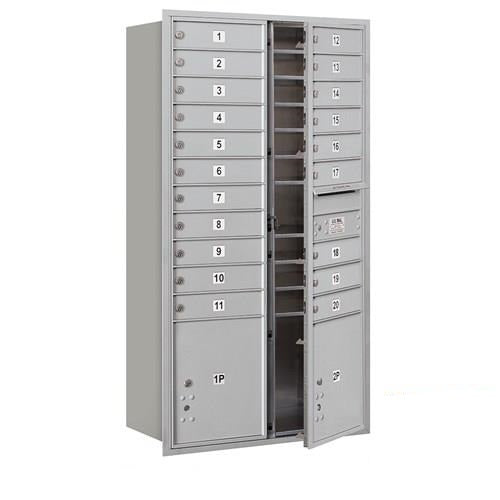 Mailboxes 3716D-20AFP Salsbury Maximum Height Recessed Mounted 4C Horizontal Mailbox with 20 Doors and 2 Parcel Lockers in Aluminum with Private Access - Front Loading