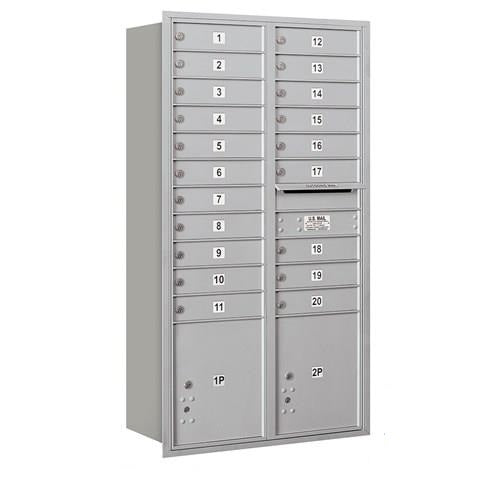 Mailboxes 3716D-20ARP Salsbury Maximum Height Recessed Mounted 4C Horizontal Mailbox with 20 Doors and 2 Parcel Lockers in Aluminum with Private Access - Rear Loading